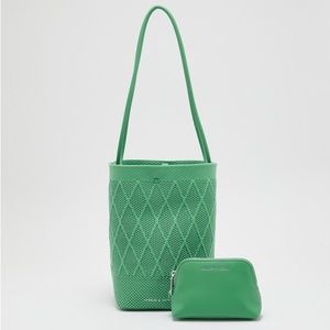 Charles & Keith Genoa Knitted Drawstring Bag Green